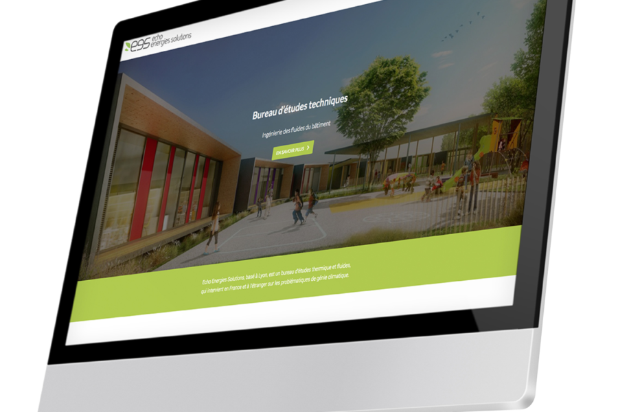 Site Internet réalisé pour Echo Énergie Solution par Entourage Communication à Lyon, présenté sur un mockup d’ordinateur.
