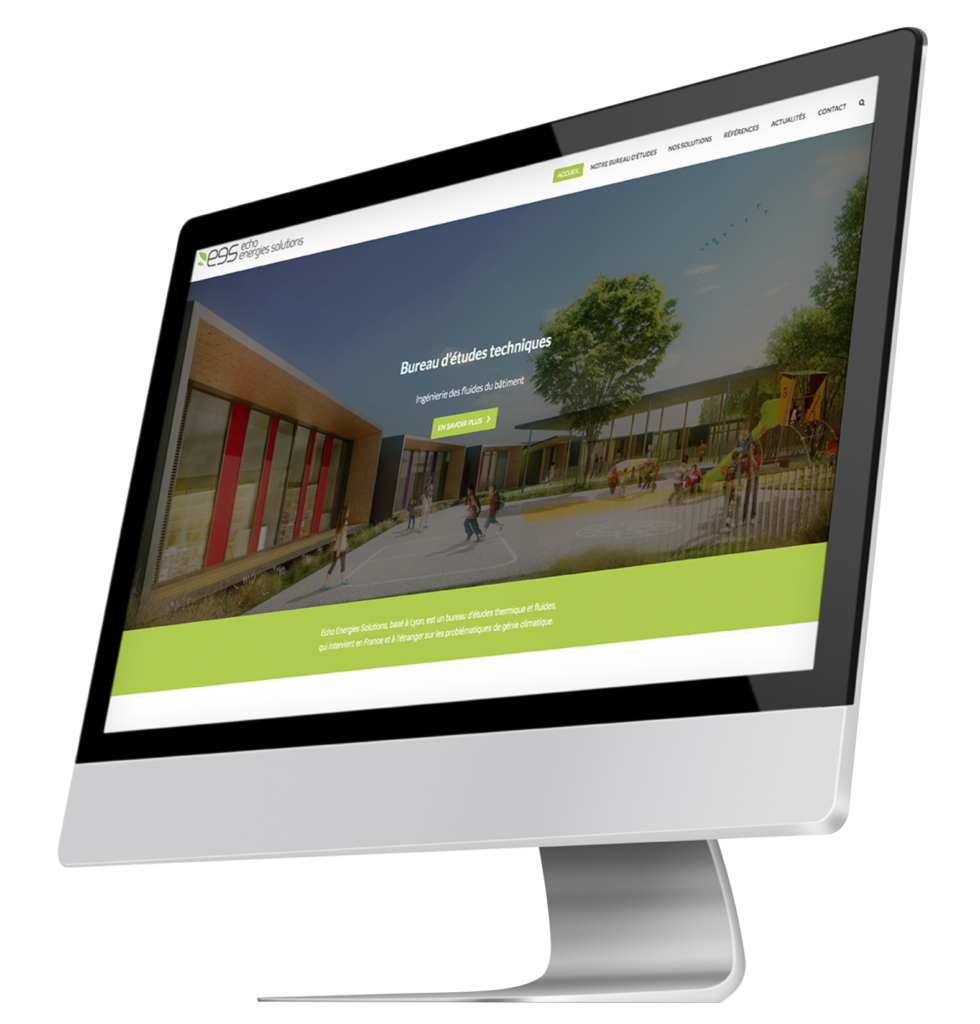 Site Internet réalisé pour Echo Énergie Solution par Entourage Communication à Lyon, présenté sur un mockup d’ordinateur.