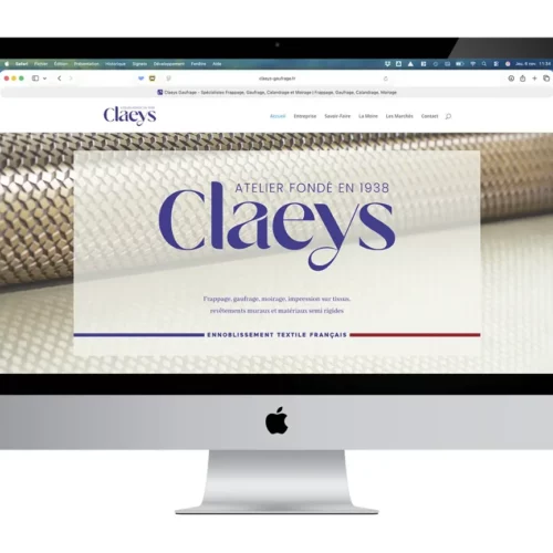 Création du site Internet de Claeys par Entourage Communication à Lyon, présenté sur un mockup d’ordinateur.