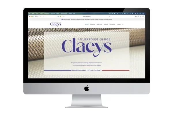 Création du site Internet de Claeys par Entourage Communication à Lyon, présenté sur un mockup d’ordinateur.