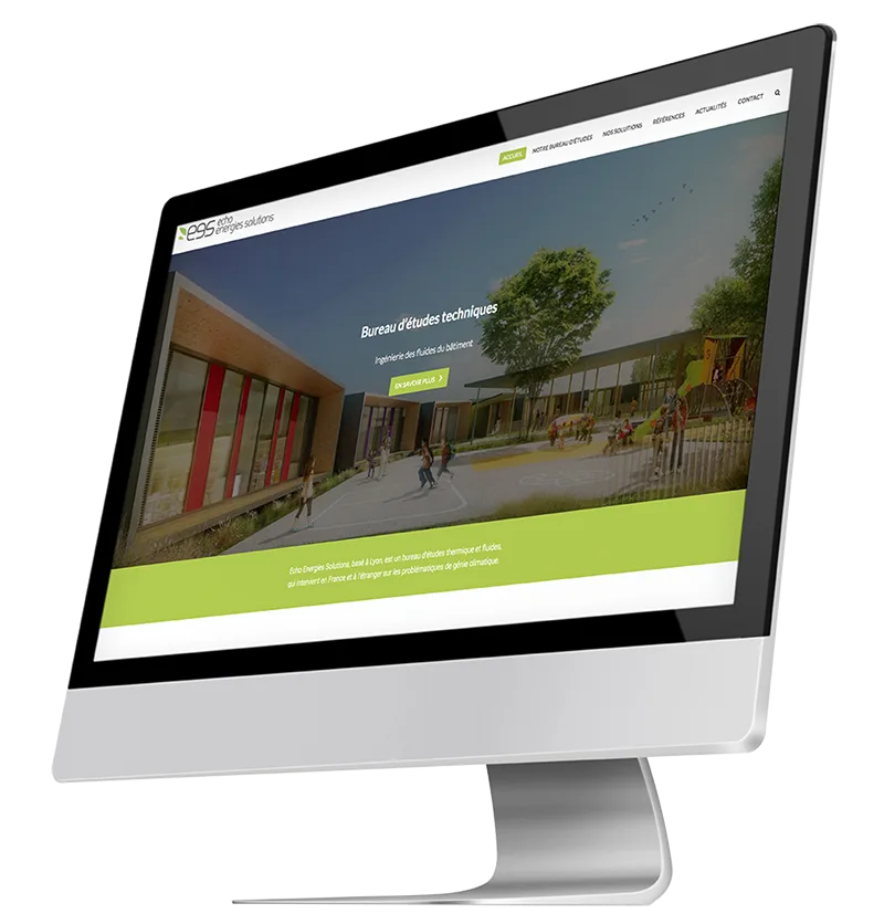 Site Internet réalisé pour Echo Énergie Solution par Entourage Communication à Lyon, présenté sur un mockup d’ordinateur.